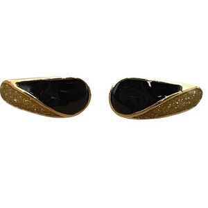 Retro Black Enamel Gold Tone Stud Earring Secure Lock Back Pierced Jewelry